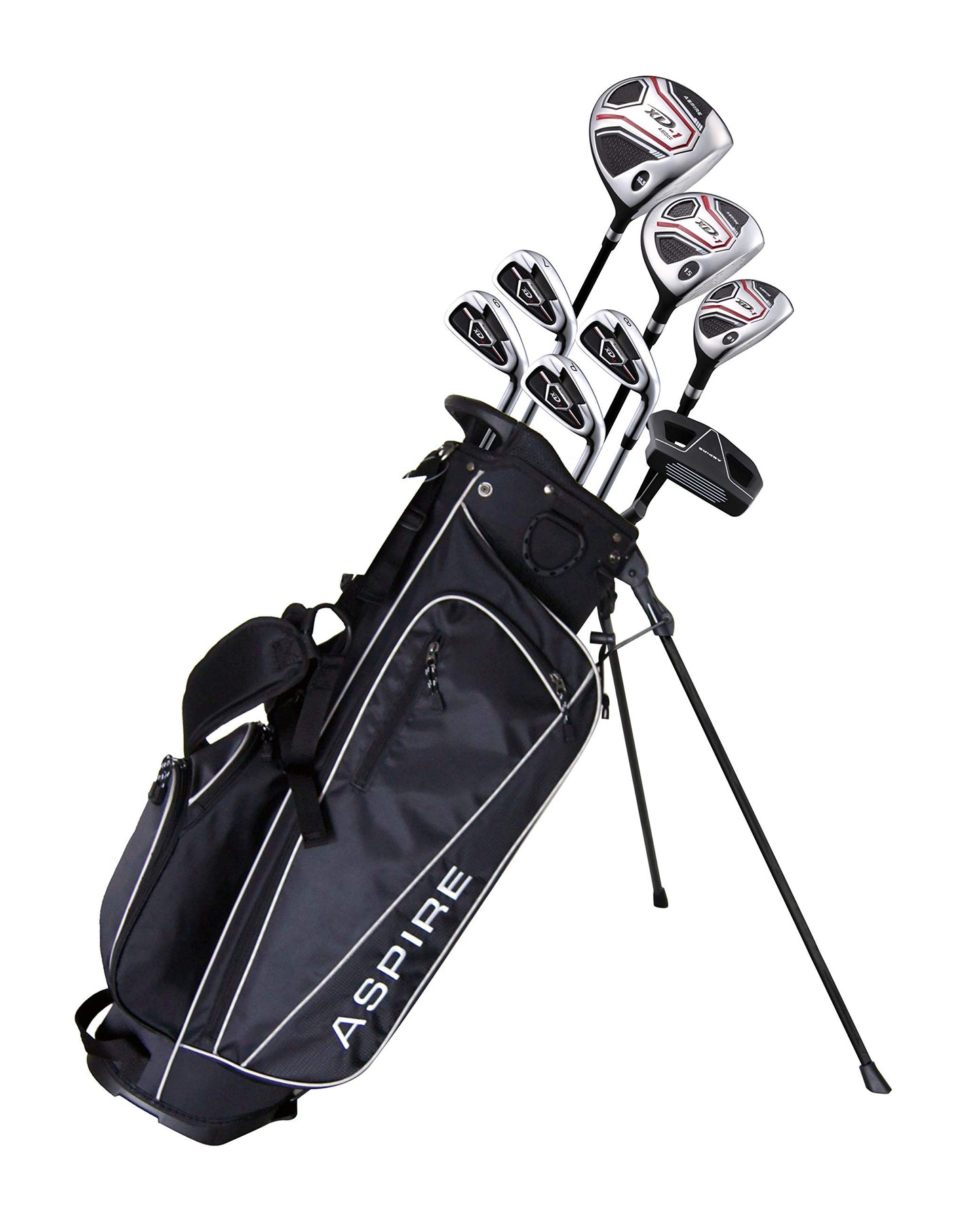 Aspire XD1 Complete Golf Set Includes Driver Fairway Hybrid 7 8 9 Wedge Irons Putter Stand Bag 3 HCS Teen Ages 13-16 Right Hand - Height 51" - 56"