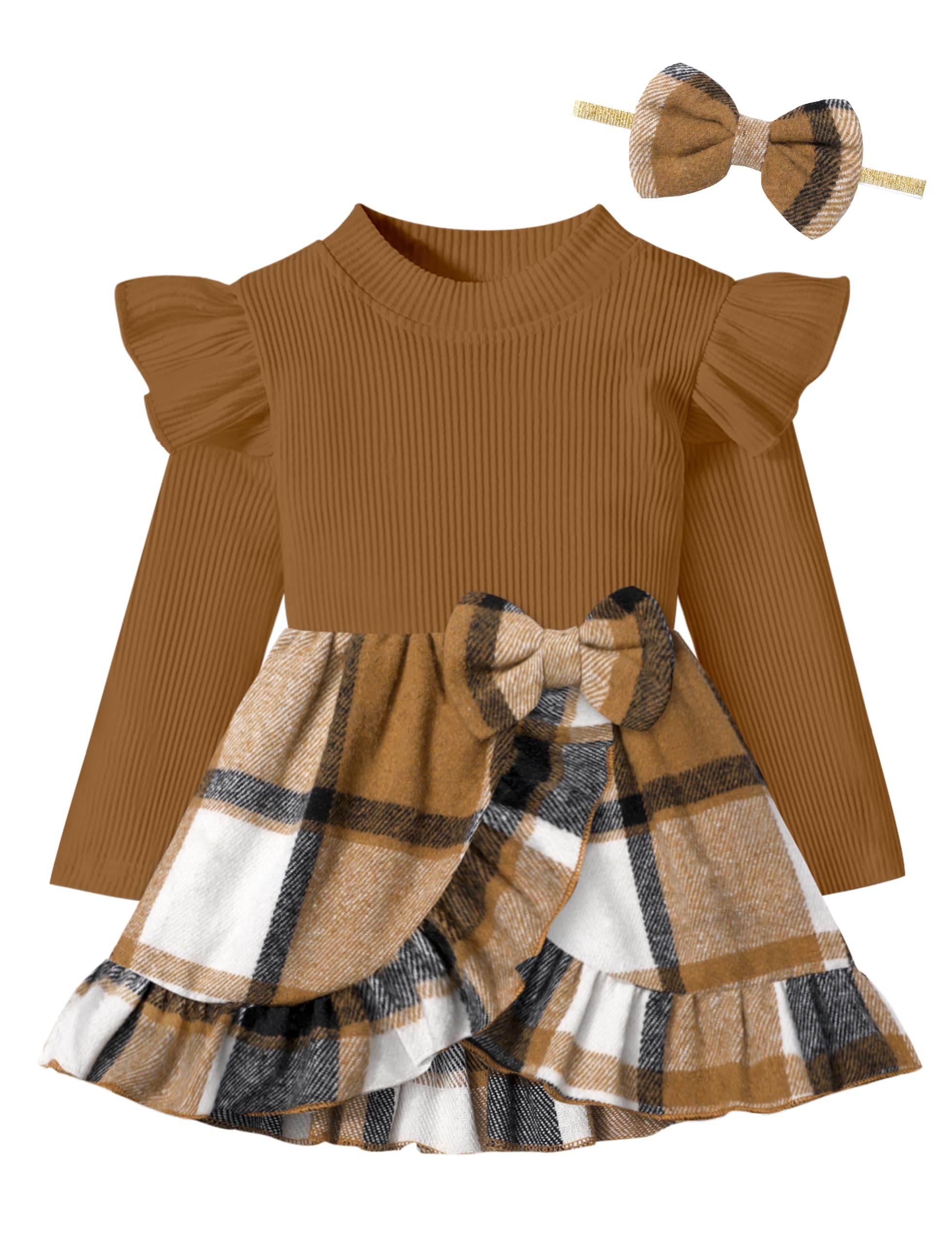 WIQI Baby Girl Dress Baby Dress Baby Girl Fall Dress 0-3 Months Baby Girl Long Sleeve Dress Baby Girl Dresses 0-3 Months Baby Winter Dress Newborn Dress Thanksgiving Baby Girl Outfit Brown