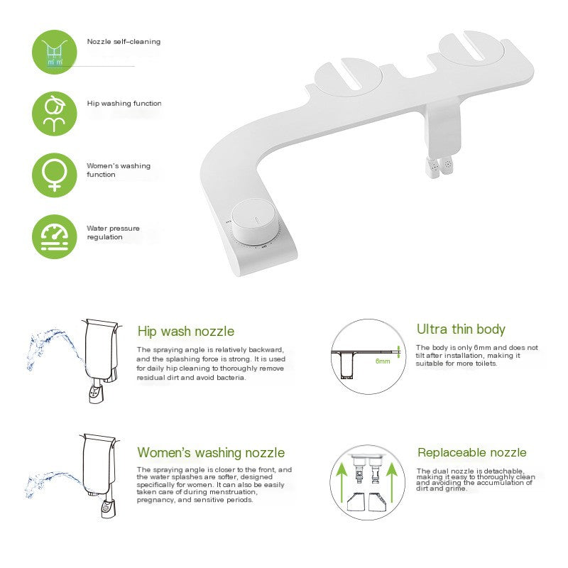 Very thin Battery free Bidet with Dual Nozzles