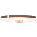 Cntuohai 2 in 1 Womens Skinny Leather BeltAlloy Turn Lock Adjustable Slim Thin Waist Belt
