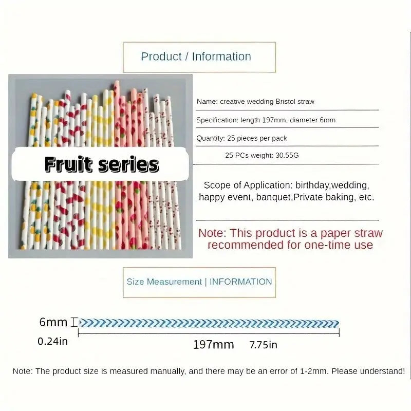 Biodegradable Fruit Series Paper Straws (25/100 Packs)